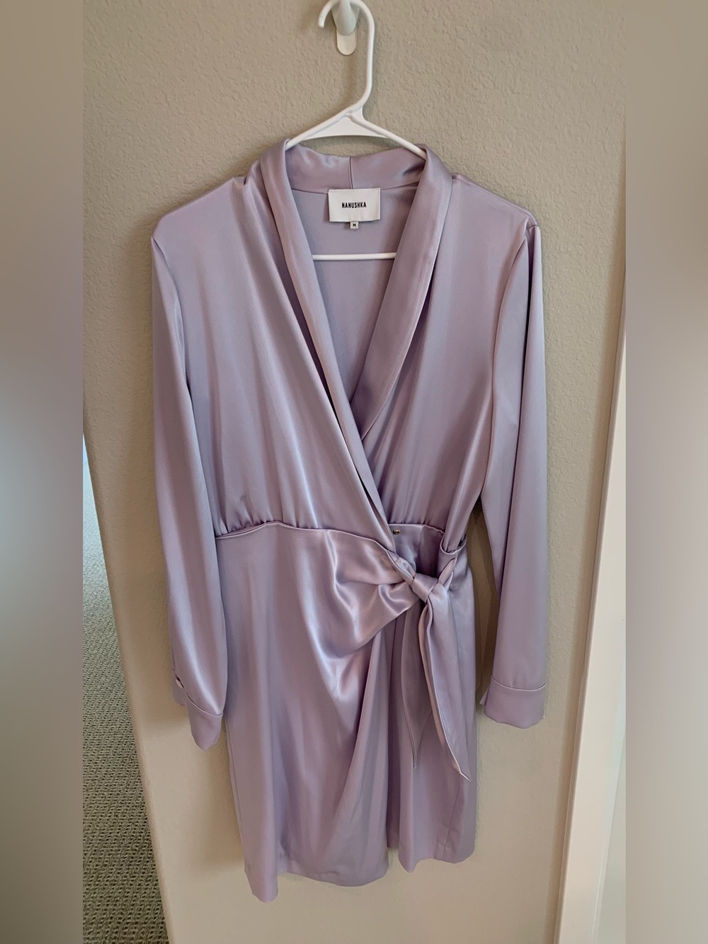 Nanushka Lavender Satin Robe Siwa Mini Dress Lilac